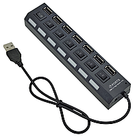 USB HUB на 7 портів USB 2.0, з вимикачами та підсвіткою, активний