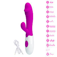 Вибратор кролик с дополнительной стимуляцией точки G и клитора, аккумулятор, фиолетового цвета
