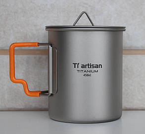 Титановий кухоль зі складаними ручками та кришкою для походу туризму Tiartisan 450 мл у чохлі