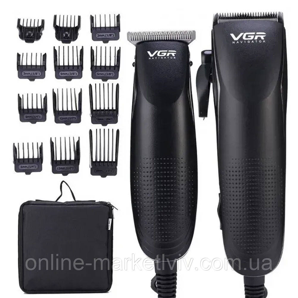 Набір для стрижки, 5в1, 2 машинки, 12 насадок, VGR V-023 / Машинка для стрижки волосся / Машинка для волосся, фото 1