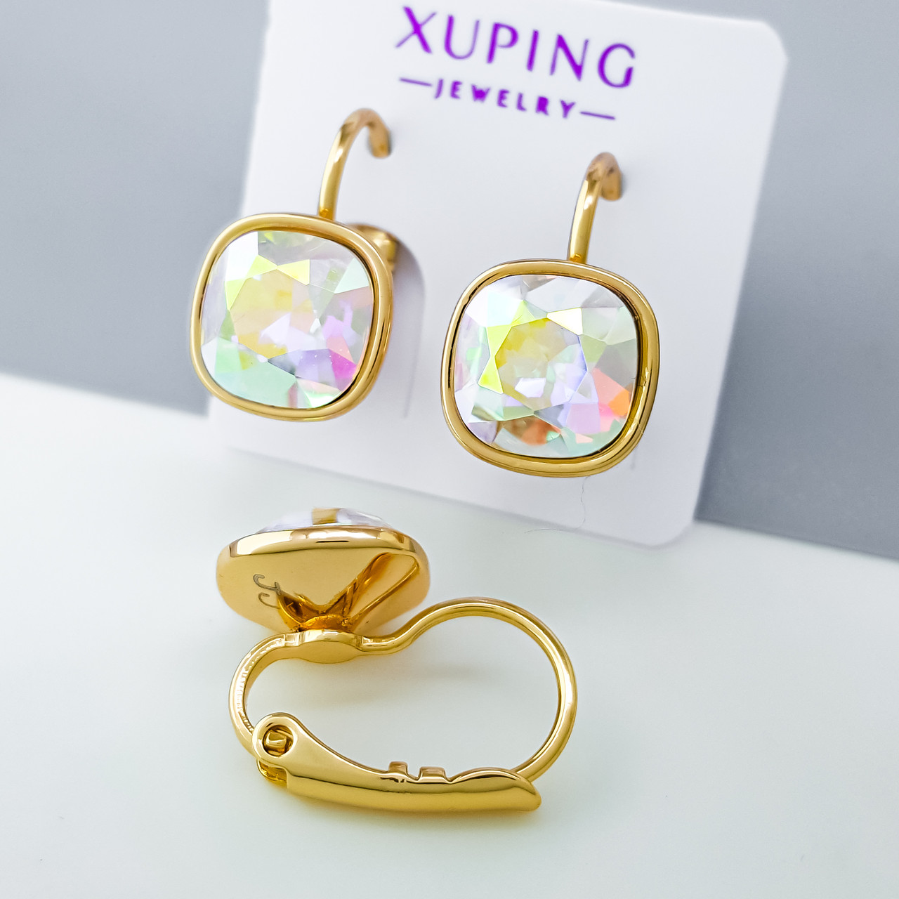 Сережки Дзеркальний Swarovski, медсплав Xuping позолота 18K