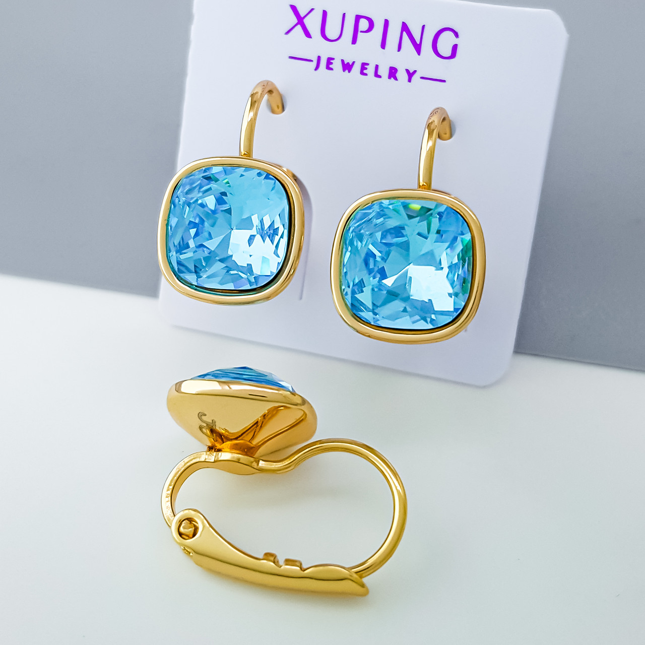 Сережки Бірюзовий Swarovski, медсплав Xuping позолота 18K