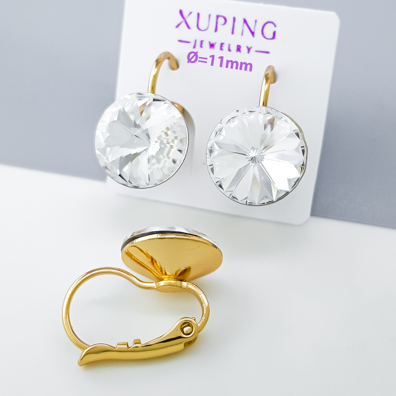 Сережки Білий Swarovski, медсплав Xuping позолота 18K