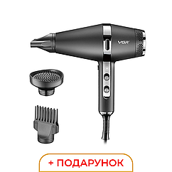 Фен VGR Lugi з дифузором для волосся 2000Вт 3 насадки з іонізацією, професійний потужний холодне повітря сушка