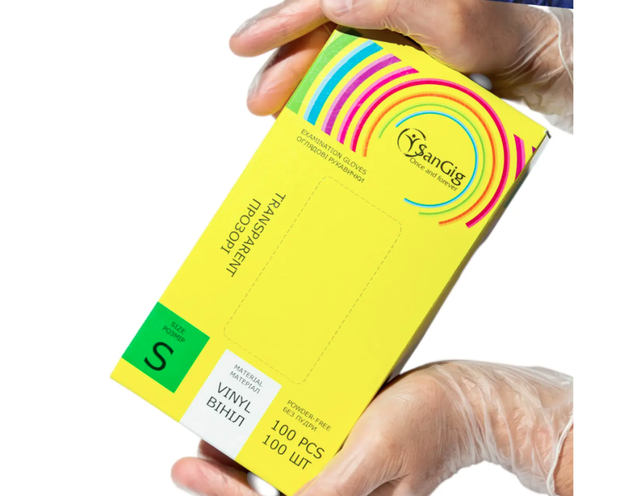 Вінілові рукавички SanGig, щільність 4.4 г. - 100 шт, S