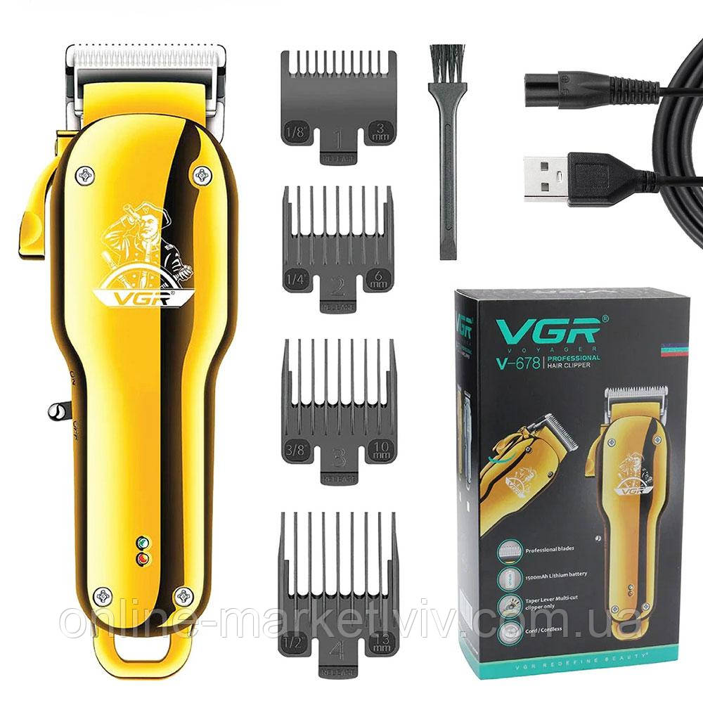Акумуляторна машинка для стрижки волосся + 4 насадки, USB, VGR V-678 / Професійна машинка-триммер для волосся, фото 1