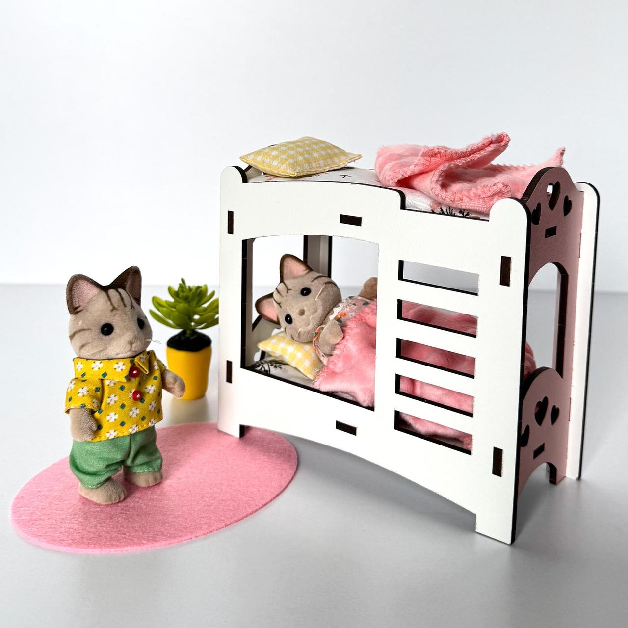 Двоярусне ліжко для ляльок LOL та пупсів NestWood, рожеве, фото 1