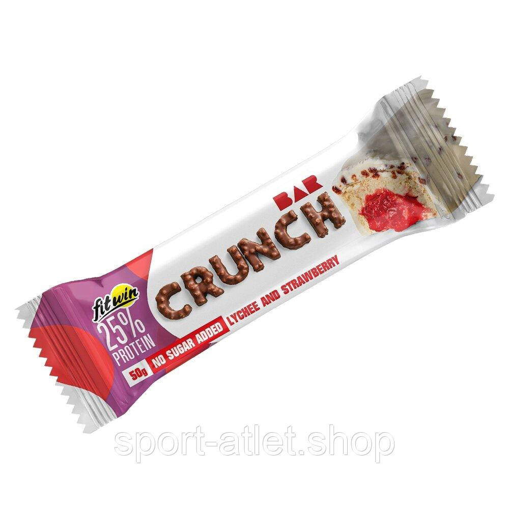 Батончик FitWin Crunch Bar 25%, 50 грам - Лічі-полуниця, фото 1