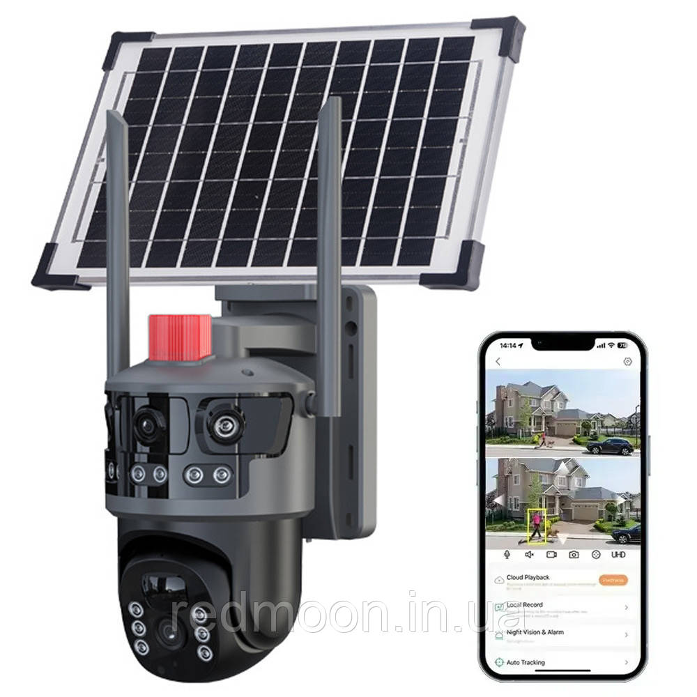 Вулична WIFI камера із сонячною панеллю, 12MP, Full HD / Поворотна IP камера відеоспостереження
