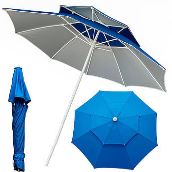 Посилена парасолька 2,5м з подвійним клапаном антивітер, 8 спиць, HYG1837, Синій / Велика пляжна парасолька