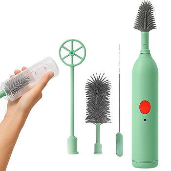 Силіконова електрощітка для дитячих пляшечок, 3 насадки / Акумуляторна щітка для миття пляшечок