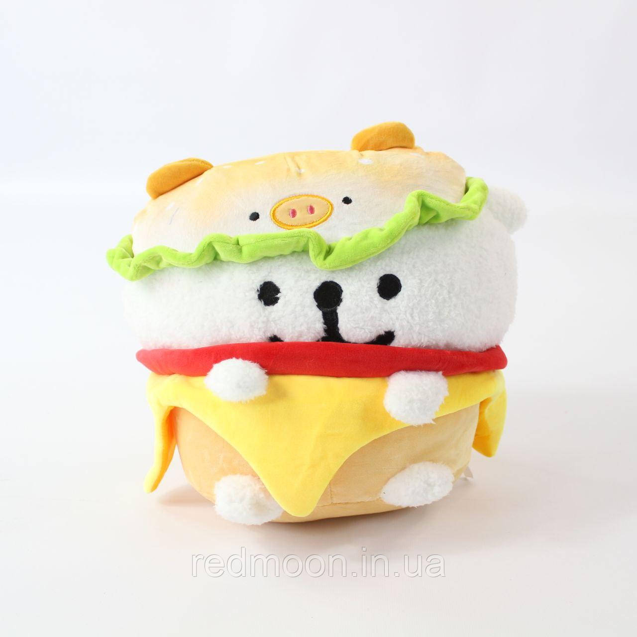 М'яка іграшка Песик-бургер 35см / Бургер іграшка / Іграшка подушка / Подушка песик / Подушка обіймашка, фото 1