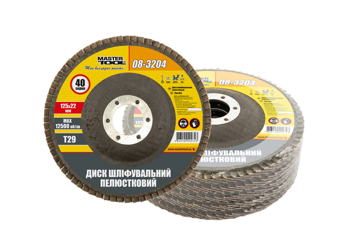 Диск шліфувальний пелюстковий конусний MASTERTOOL Т29 зерно 40 125х22 мм 5 шт 08-3204PC, фото 1