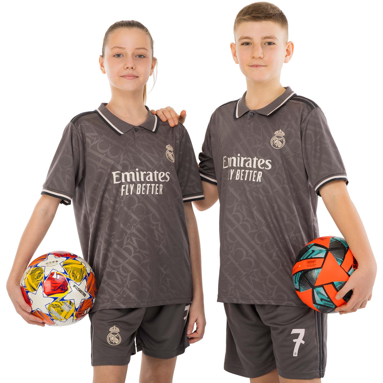 Форма футбольна дитяча REAL MADRID VINI JR 7 резервна 2025 сіра р.22, зріст 125-130