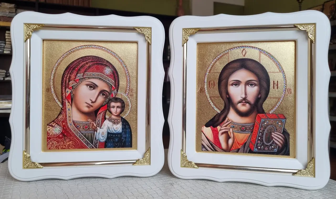 Весільні ікони "Пара вінчальна" Пресвята Богородиця і Спаситель 24х21см