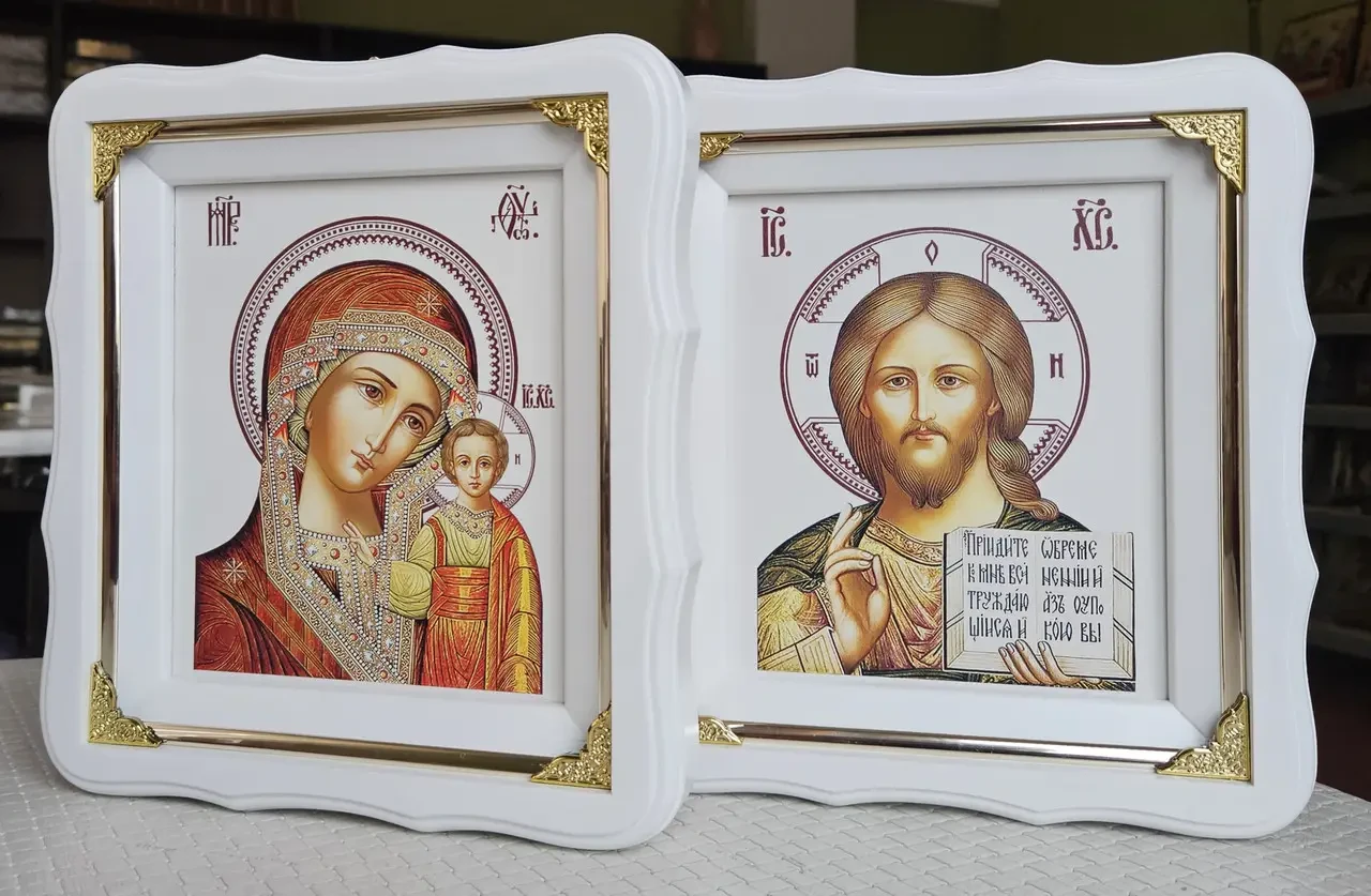 Ікона для вінчання, вінчальна пара (білий кіот) 24х21см, фото 1