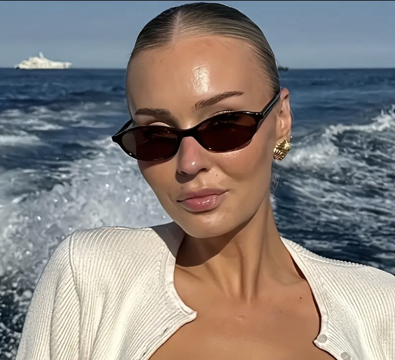 Жіночі сонцезахисні окуляри в стилі "Котяче Око", коричневі, фото 1