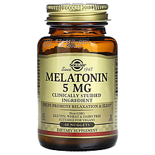 Мелатонін, Melatonin, Solgar, 5 мг, 60 таблеток для розжовування