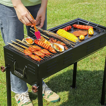 Мангал складаний з ніжками високий BARBECUE (CA-03-1) + решітка, протвень, щипці