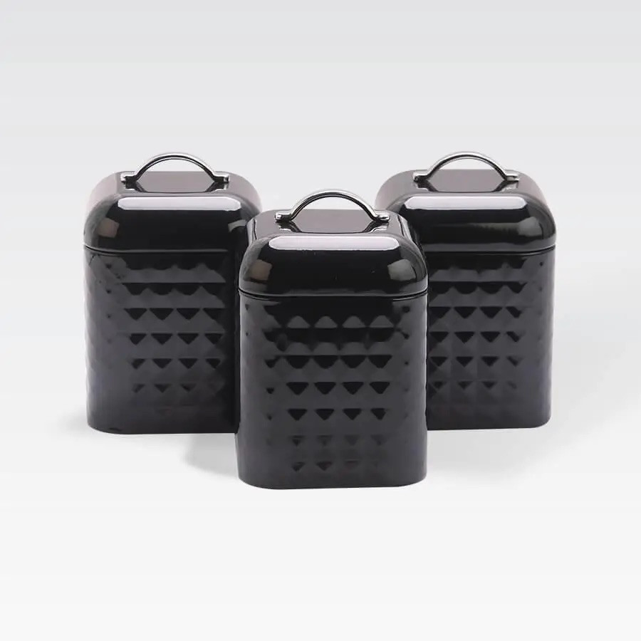 Набір металевих ємностей Maestro MR-1676-3S-BLACK для чаю кави та цукру Комплект із трьох баночок 900 мл