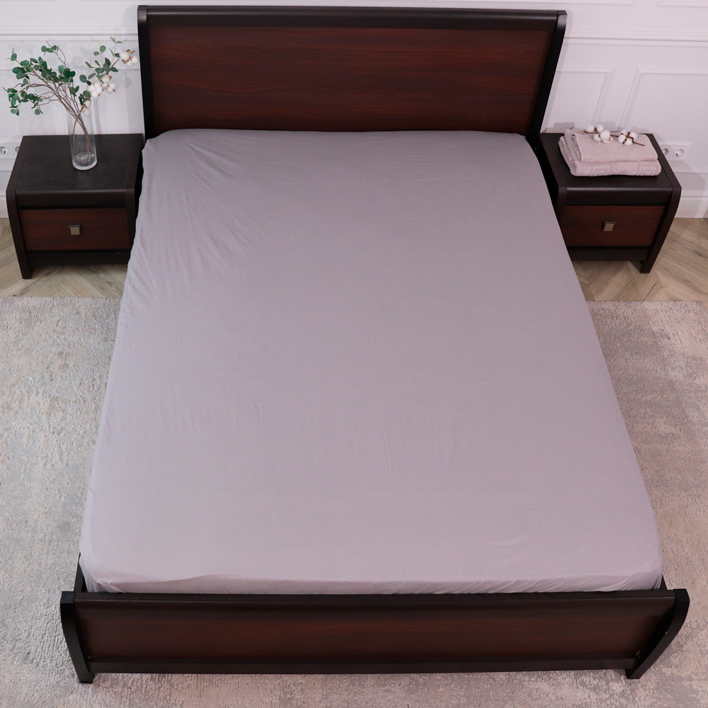 Натяжне захисне сіре простирадло гумка односпальне з бязі (90*200*25) , бавовняне щільне