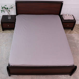 Натяжне захисне сіре простирадло гумка односпальне з бязі (90*200*25) , бавовняне щільне, фото 1