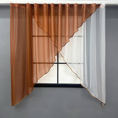 Кухонна фіранка (280х170см), на карниз 1,5-2м. Колір теракотовий з білим. Код 053к 52-1013