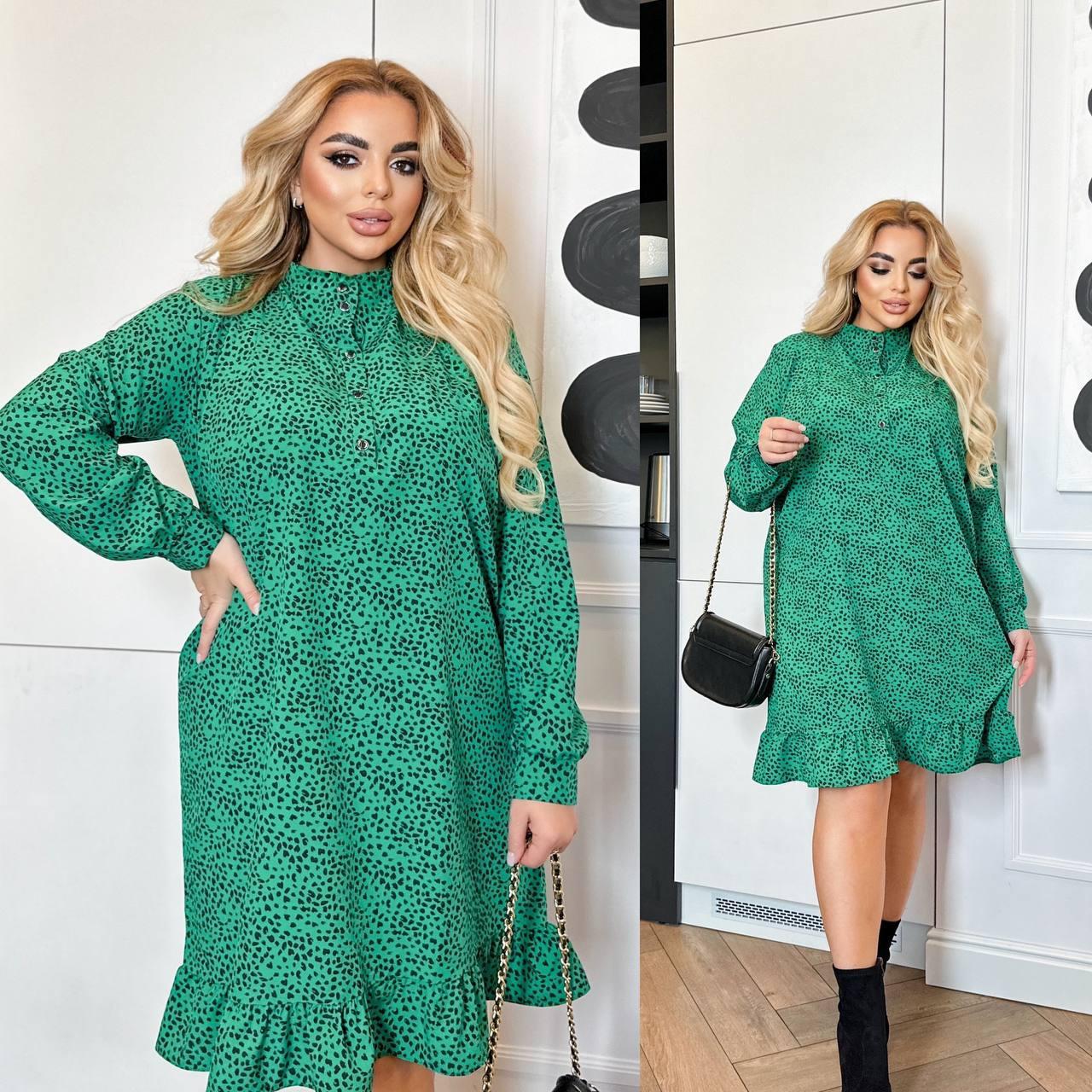 Весняне батальне плаття з довгим рукавом і воланом внизу (р.48-58). Арт-2705/5, фото 1