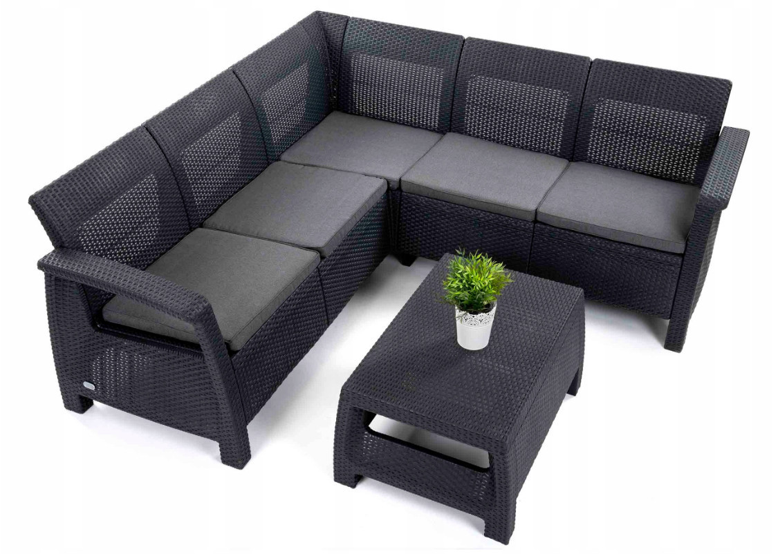 Набір пластикових садових меблів (вугловий диван + відбиток) Keter Corfu Relax Set графіт