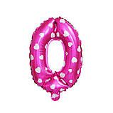 Кулька цифра 0 фольгована з сердечками 32 дюйма рожевий, фото 3