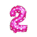 Кулька цифра 2 фольгована з сердечками 32 дюйма рожевий, фото 2