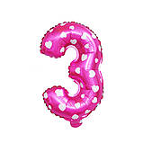 Кулька цифра 3 фольгована з сердечками 32 дюйма рожевий, фото 2