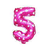 Кулька цифра 5 фольгована з сердечками 32 дюйма рожевий, фото 2