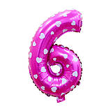 Кулька цифра 6 фольгована з сердечками 32 дюйма рожевий, фото 2