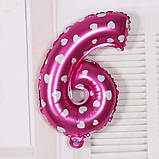 Кулька цифра 6 фольгована з сердечками 32 дюйма рожевий, фото 3