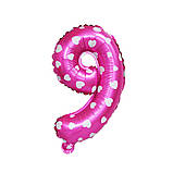 Кулька цифра 9 фольгована з сердечками 32 дюйма рожевий, фото 2