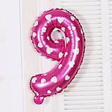 Кулька цифра 9 фольгована з сердечками 32 дюйма рожевий, фото 3