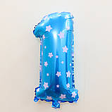 Кулька цифра 1 фольгована із зірочками 32 дюйма блакитний, фото 2