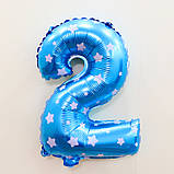 Кулька цифра 2 фольгована із зірочками 32 дюйма блакитний, фото 2