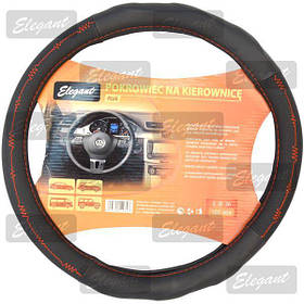 Чохол на кермо "M" (37-38см) чорний/червона нитка Elegant 105465 масаж.