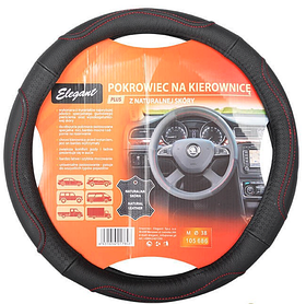 Чохол на кермо шкіра "L" (39-40см) чорний Elegant 105687 прошита червоною ниткою (25шт/ящ)