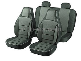 Чохли "PILOT" 2111/2112/Priora HB/Chevrolet Niva /Калина шкір.зам чорн. + тканина чорно/сіра