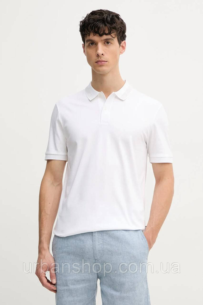 Urbanshop com ua Бавовняне поло BOSS чоловіче колір білий однотонне 50531791 РОЗМІРИ ЗАПИТУЙТЕ