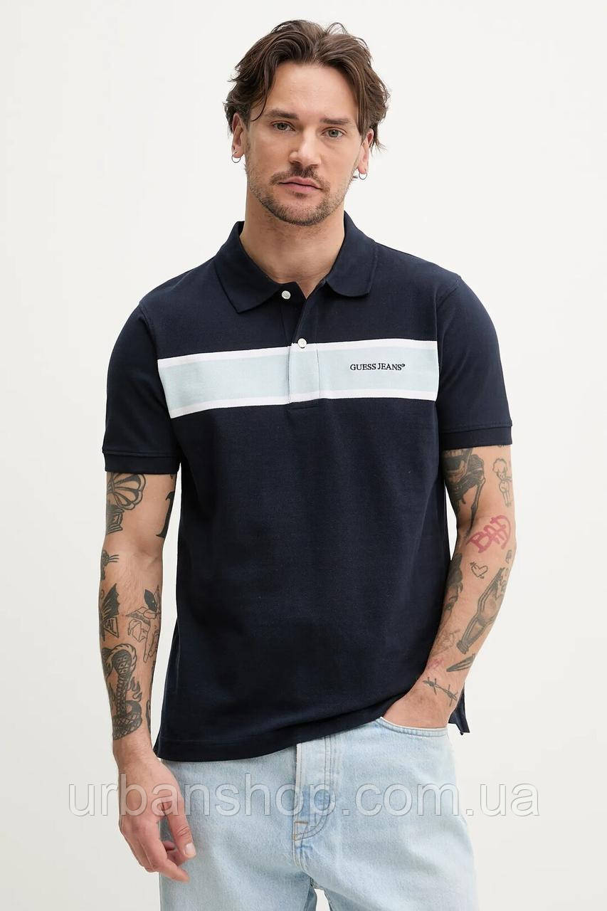 Urbanshop com ua Бавовняне поло Guess Jeans чоловіче колір синій з аплікацією M5GP29 KCJV1 РОЗМІРИ ЗАПИТУЙТЕ