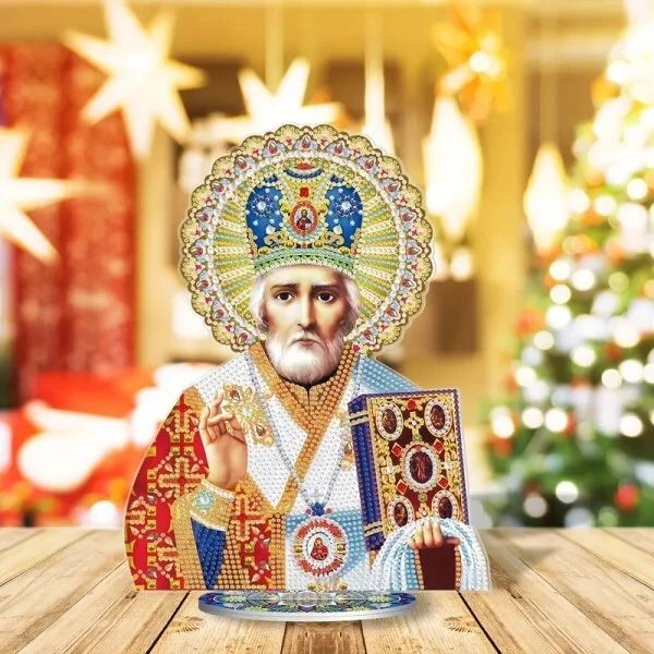 Алмазна мозаїка образ Святого Миколая 28 х 22 см, картина стразами за номерами, фото 1