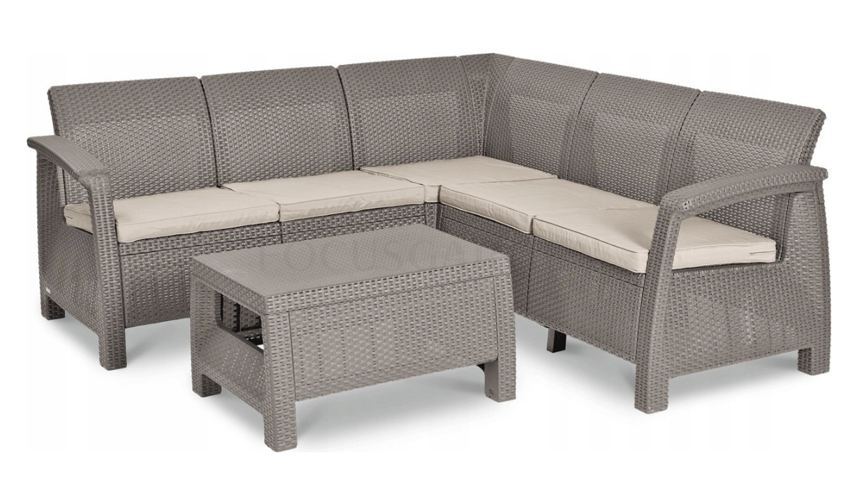 Набір пластикових садових меблів (вугловий диван + відбиток) Keter Corfu Relax Set Капучино