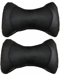 Подушка на підголівник еко-шкіра чорна + вставка сітка чорна + чорний кант (2шт/к-кт)