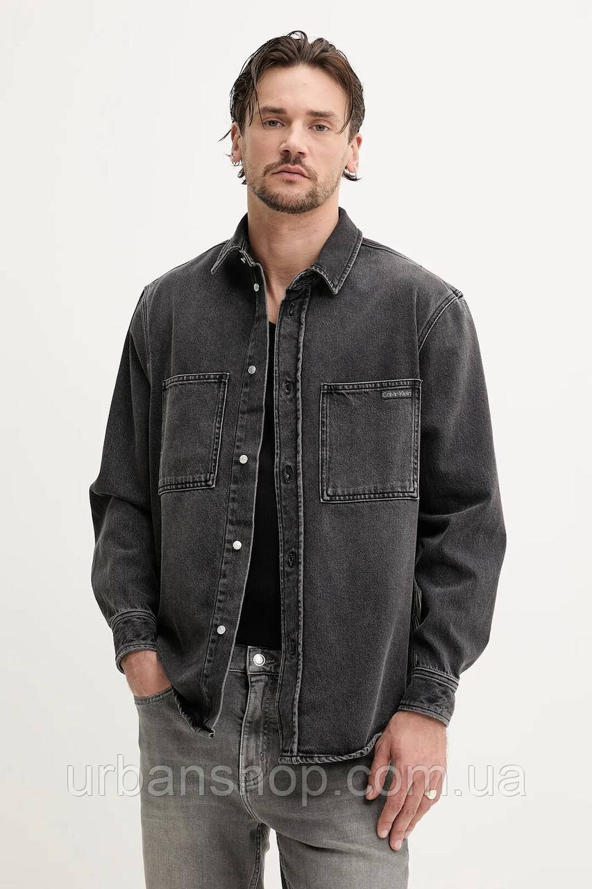 Urbanshop com ua Джинсова сорочка Calvin Klein Jeans чоловіча колір сірий relaxed класичний комір J30J327558