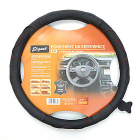 Чохол на кермо шкіра "L" (39-40см) чорний Elegant 105612 прошитий червоною ниткою