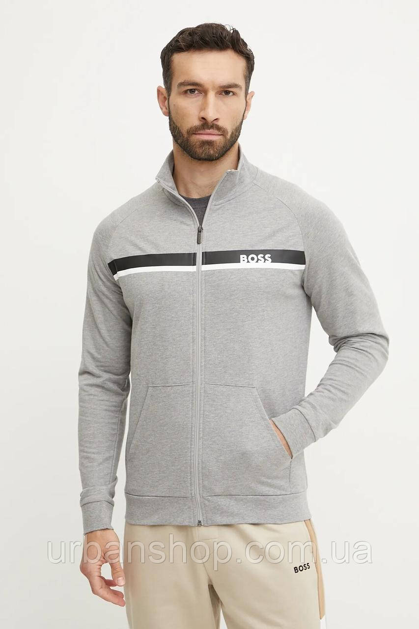 Urbanshop com ua Бавовняна кофта лаунж BOSS чоловіча колір сірий з принтом 50540660 РОЗМІРИ ЗАПИТУЙТЕ